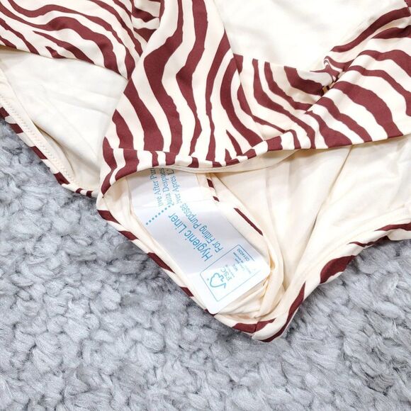 Andie Swim Hipster Bikini Bottom Bias Stripe Truffle Brown Red Cream Size Large - Picture 4 of 8
